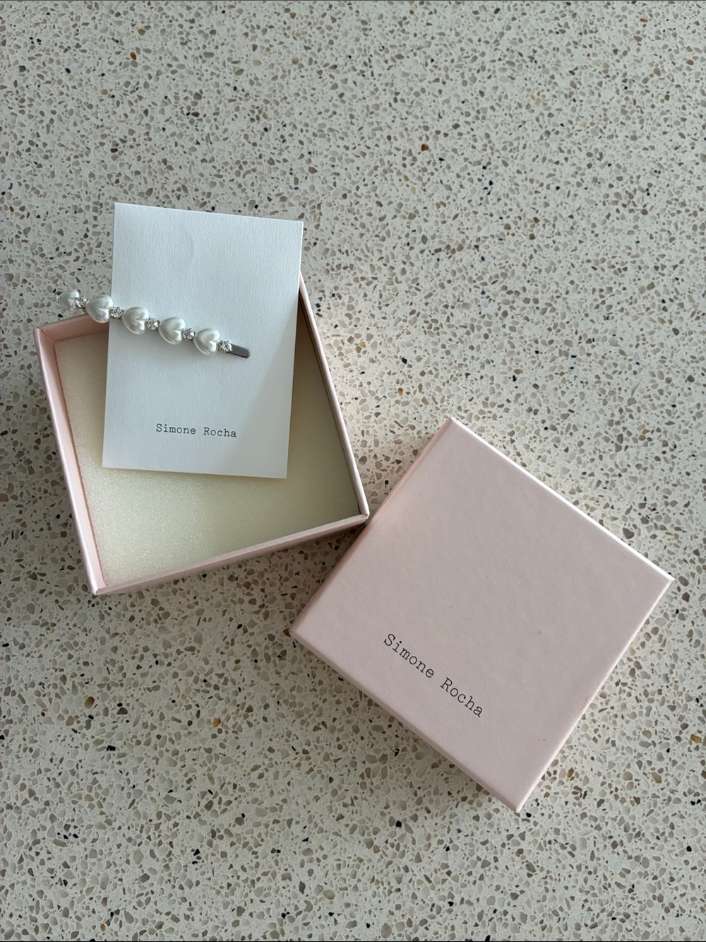 Simone Rocha White Pearl Heart Hair Barrette with Crystal Accents - Picture 2 of 3